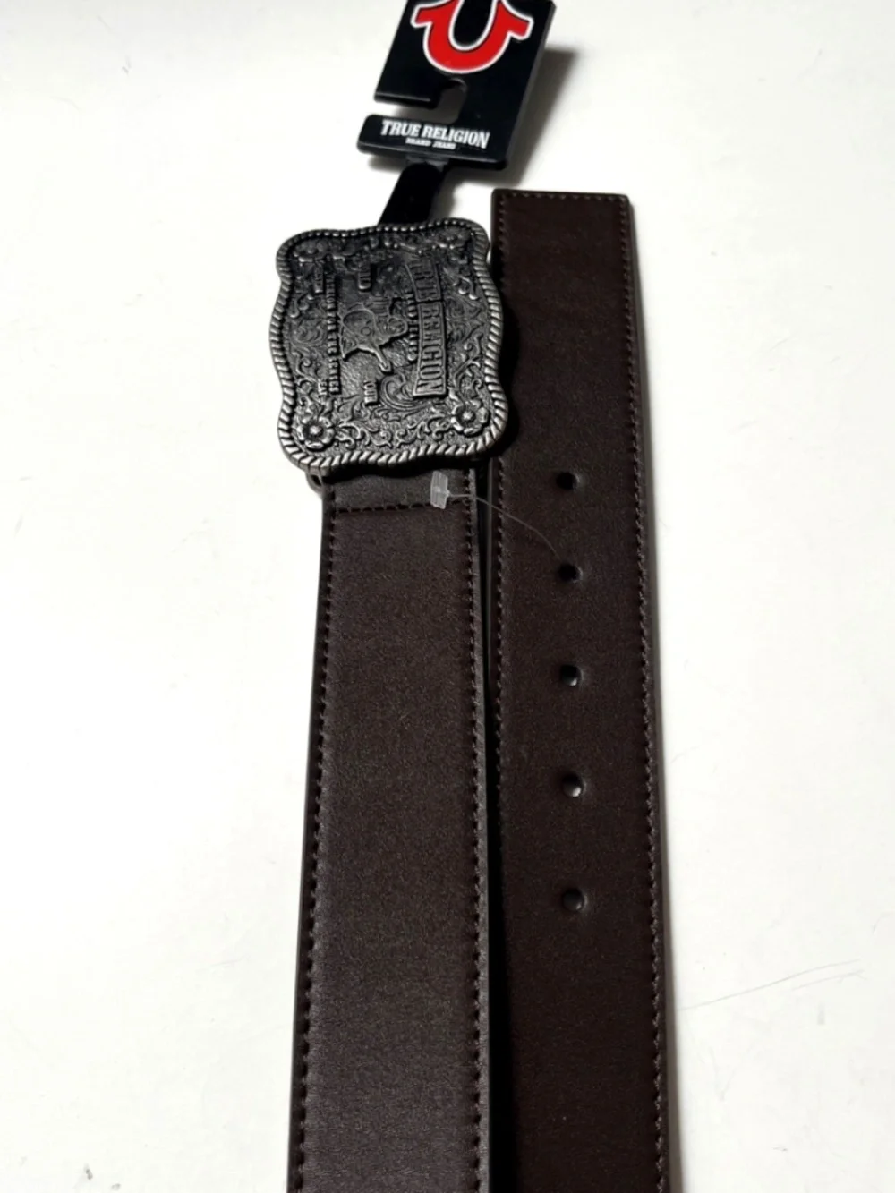 NWT True Religion Brown Belt Sz 36 Western Cowboy Gunmetal Buckle 42